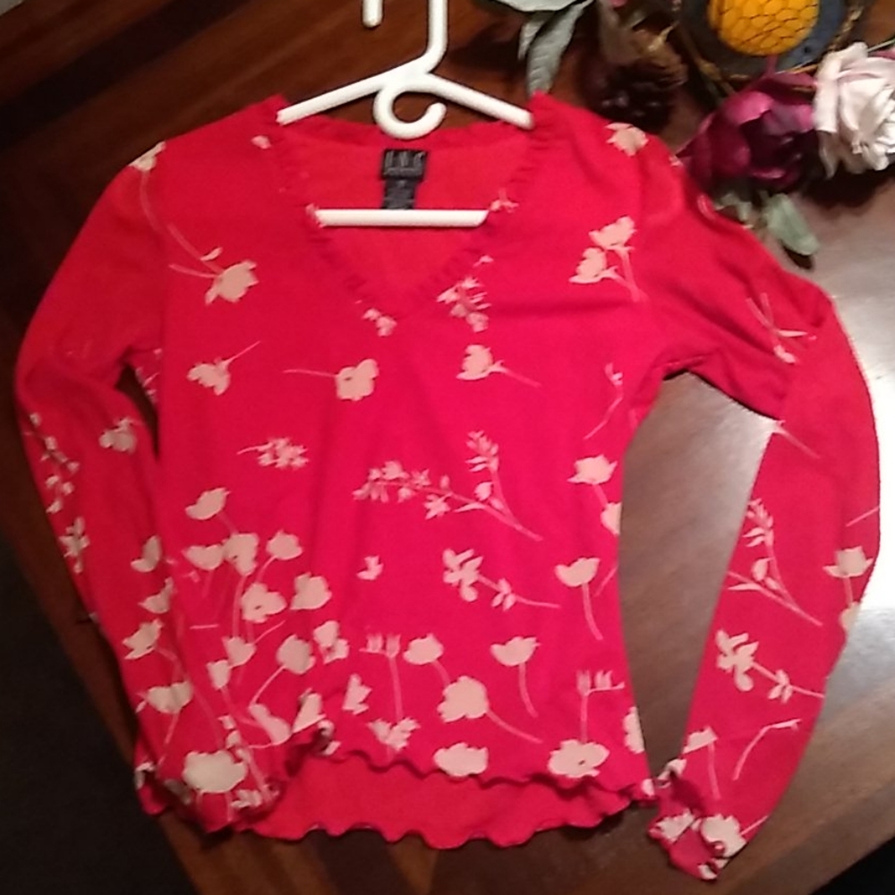 International Concepts red floral shirt